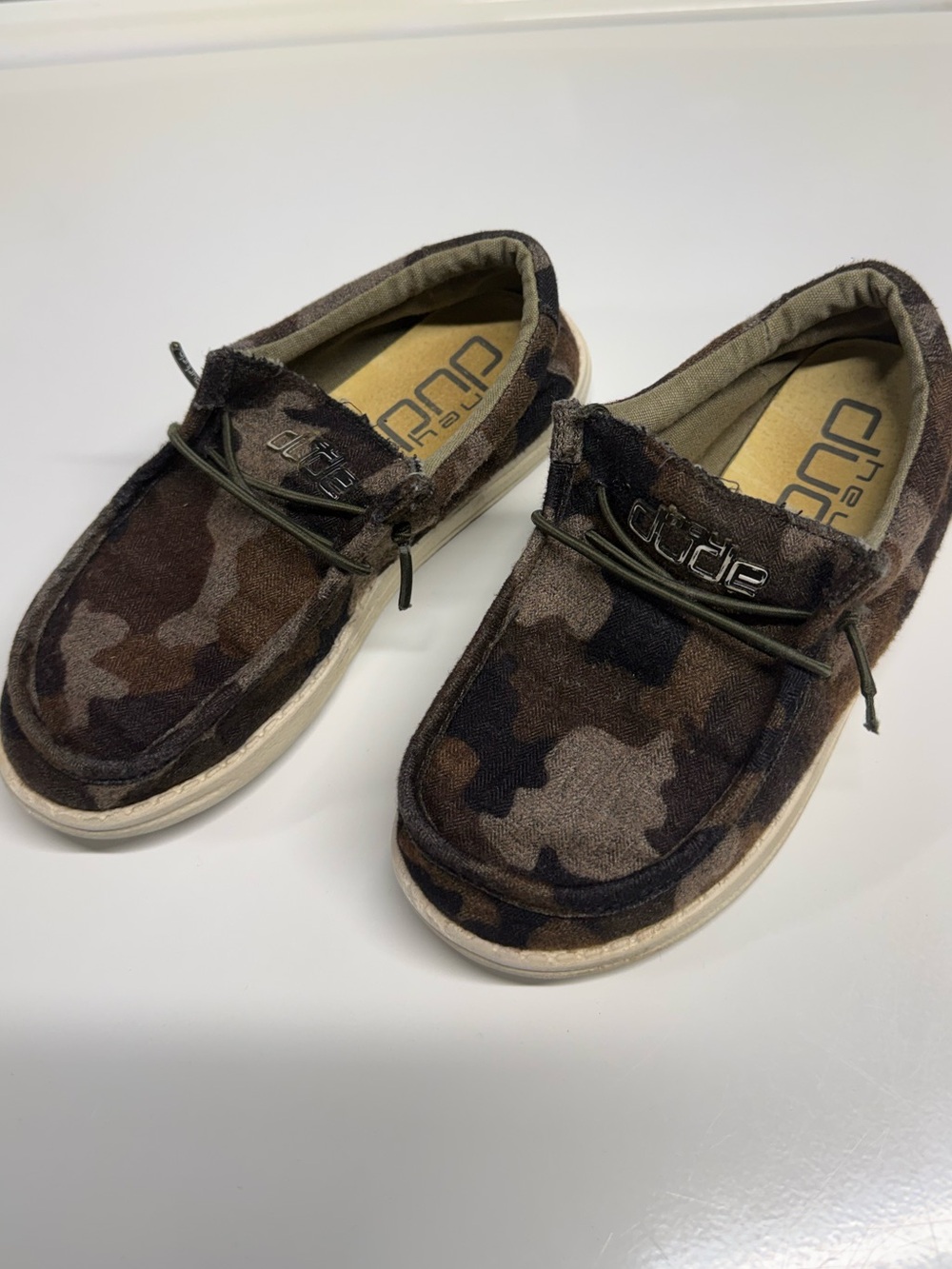 Hey Dude Kids Camo Moccasins in Brown and Tan